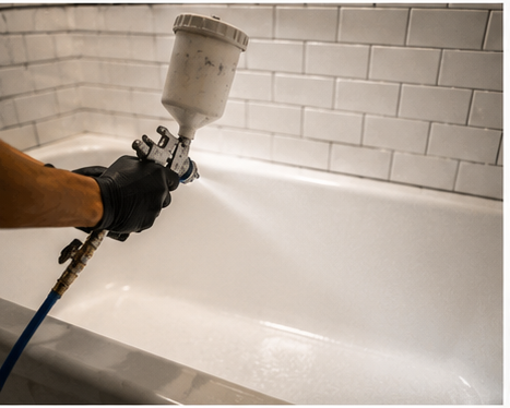 Spray application of refinishing coating